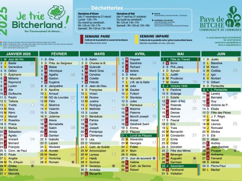 Calendrier des collectes des ordures ménagères 2025