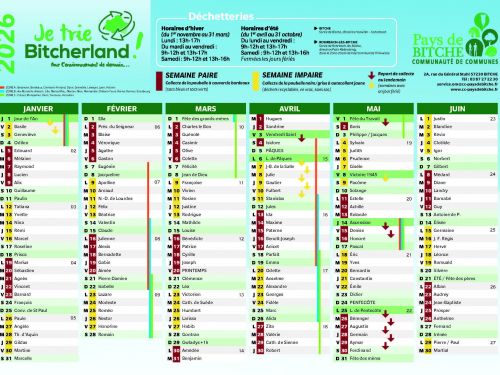 Calendrier des collectes et grille tarifaire 2026